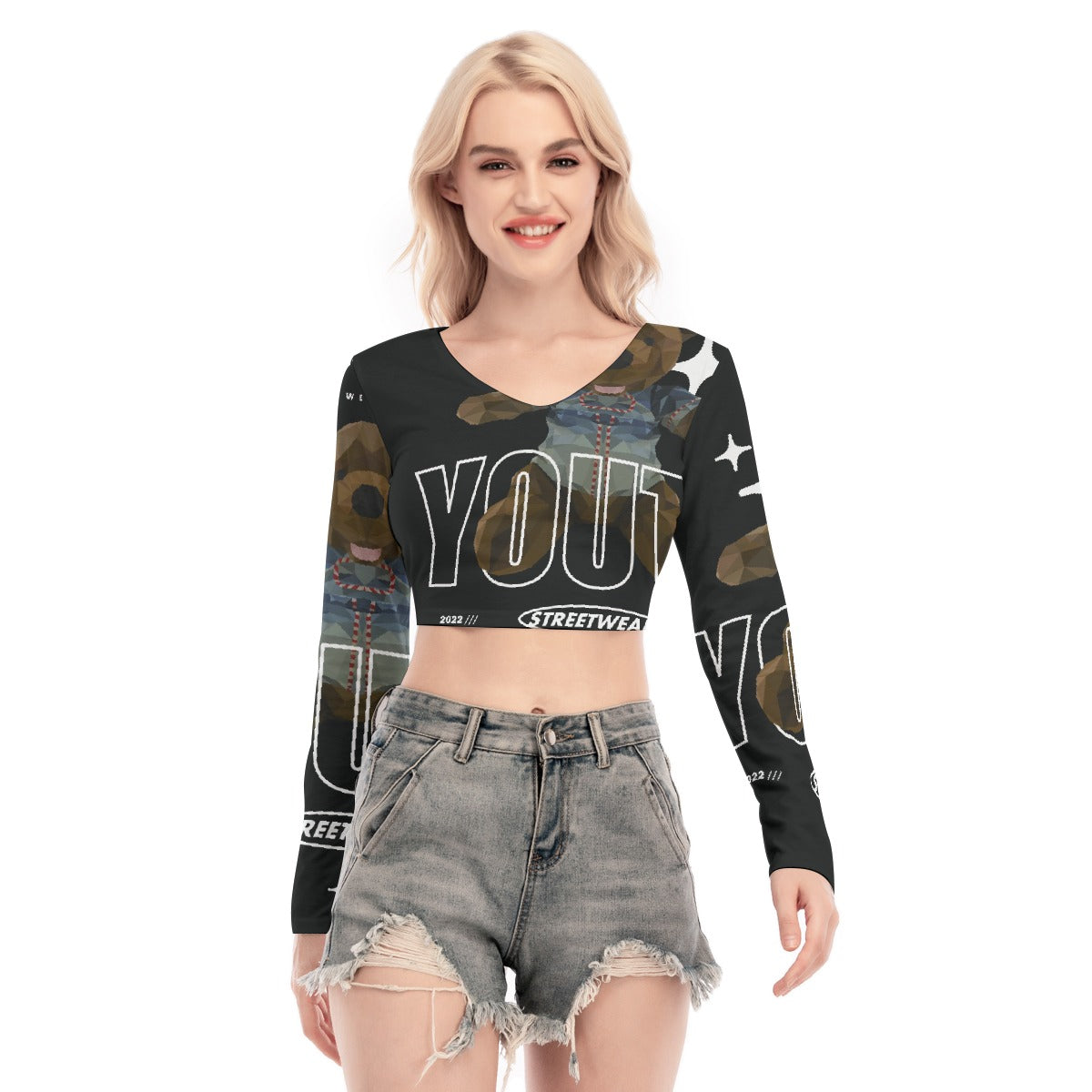 All-Over Print Women's Back Hollow T-shirt With Strap