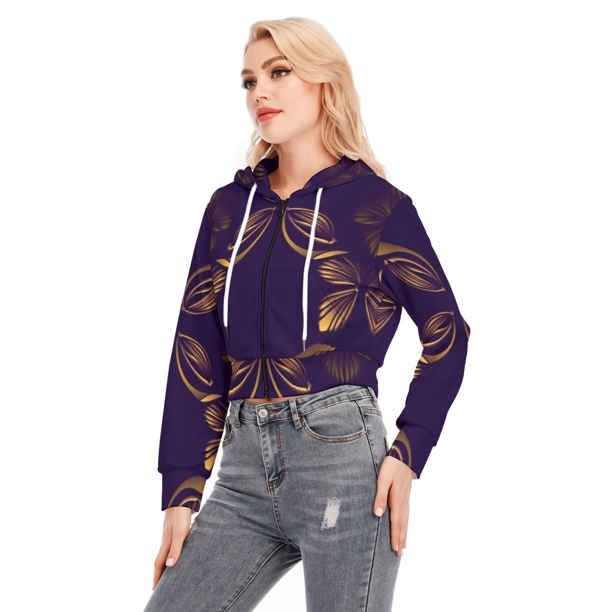 All-Over Print Women's Crop Top Hoodie With Zipper Closure
