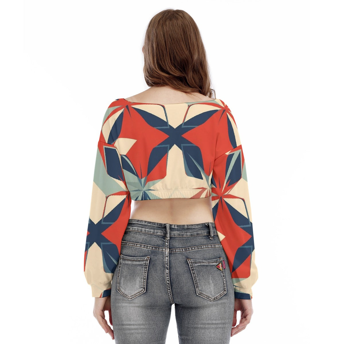 All-Over Print Women's V-neck Long Sleeve Cropped Sweatshirt