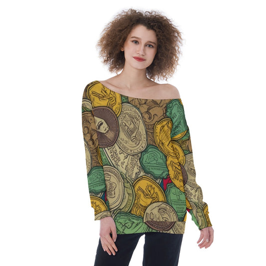 All-Over Print Oversized Women's Off-Shoulder Sweatshirt