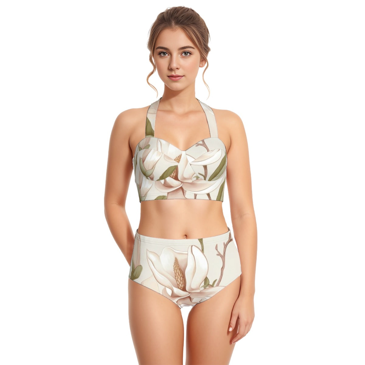 All-Over Print Women's Swimsuit Set With Halter