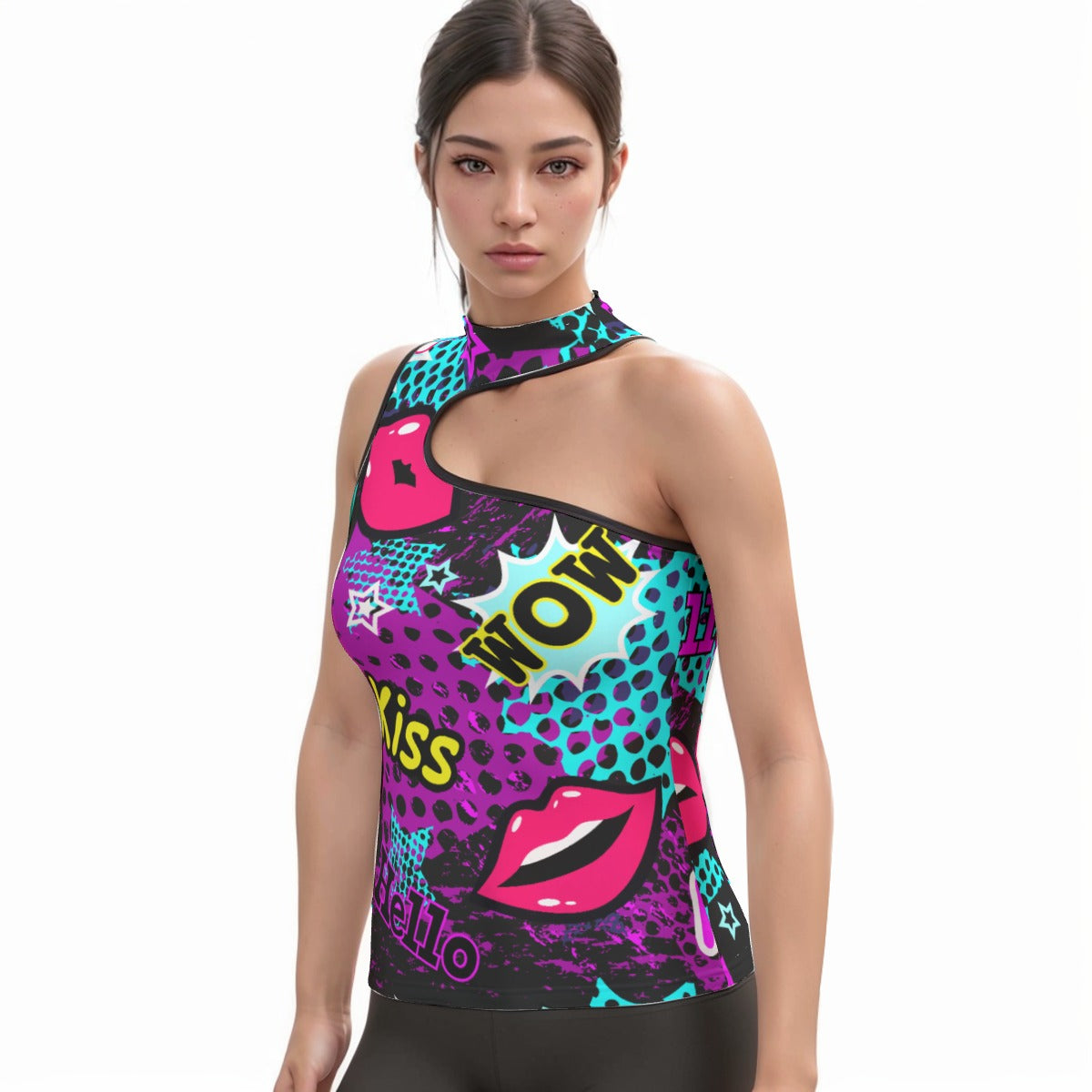 All-Over Print Women's Halter Sleeveless Asymmetrical Tank Top