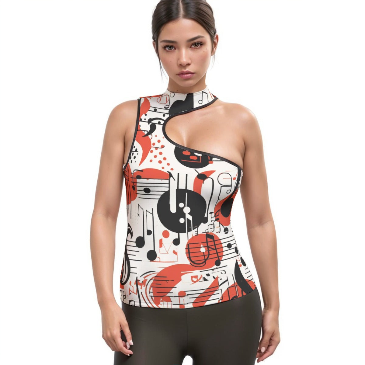 All-Over Print Women's Halter Sleeveless Asymmetrical Tank Top