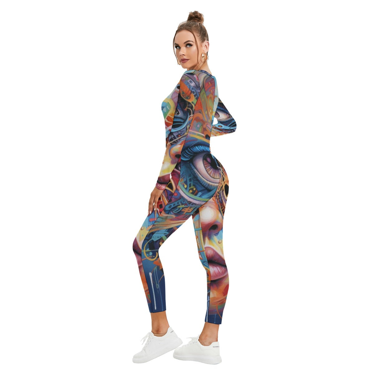 All-Over Print Women's Plunging Neck Jumpsuit