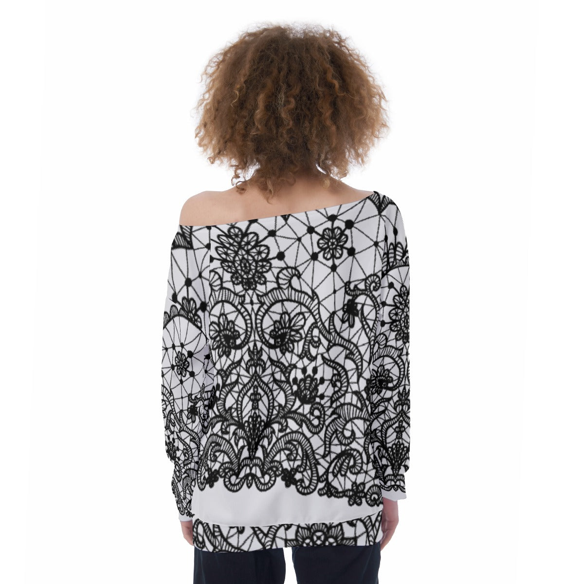All-Over Print Oversized Women's Off-Shoulder Sweatshirt