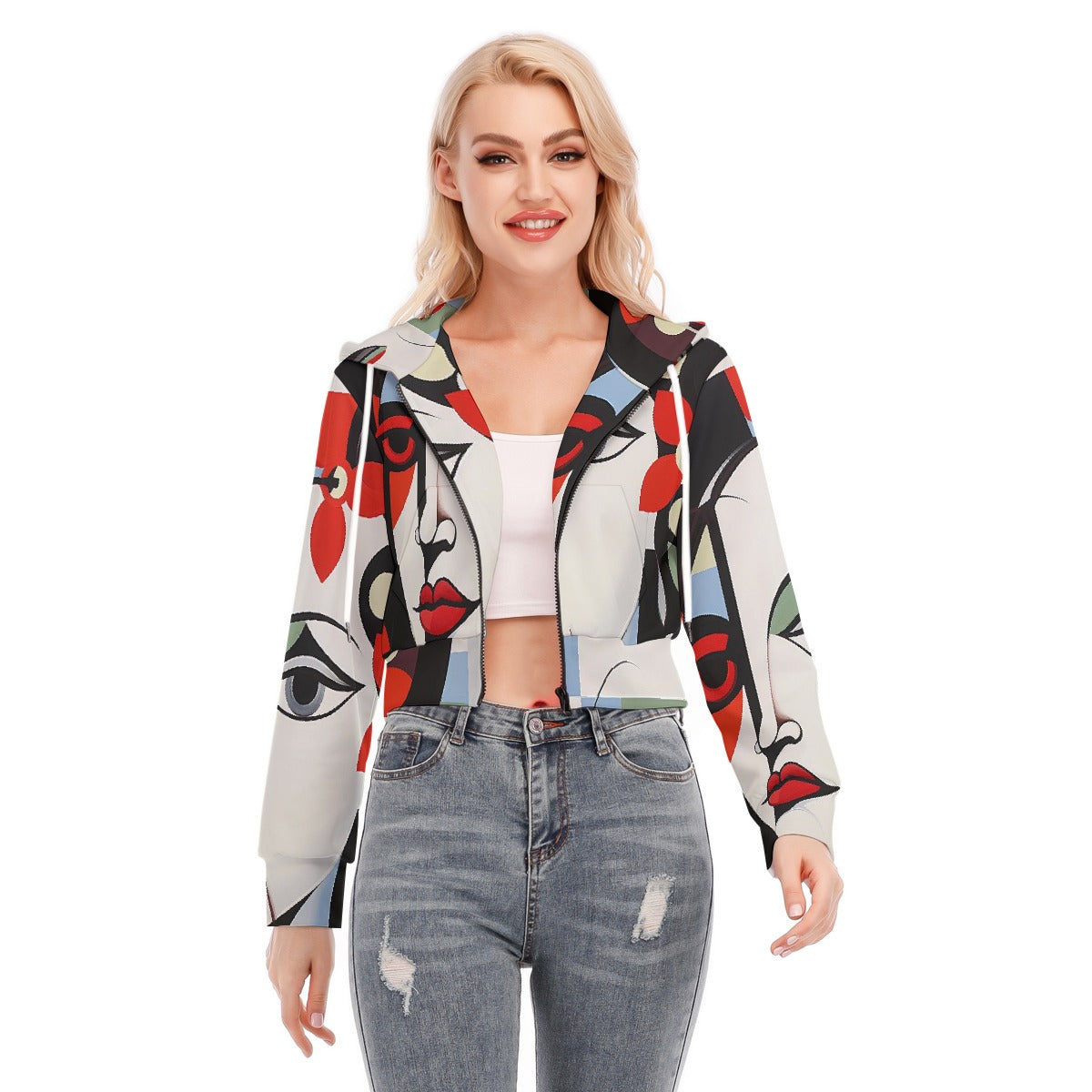 All-Over Print Women's Crop Top Hoodie With Zipper Closure