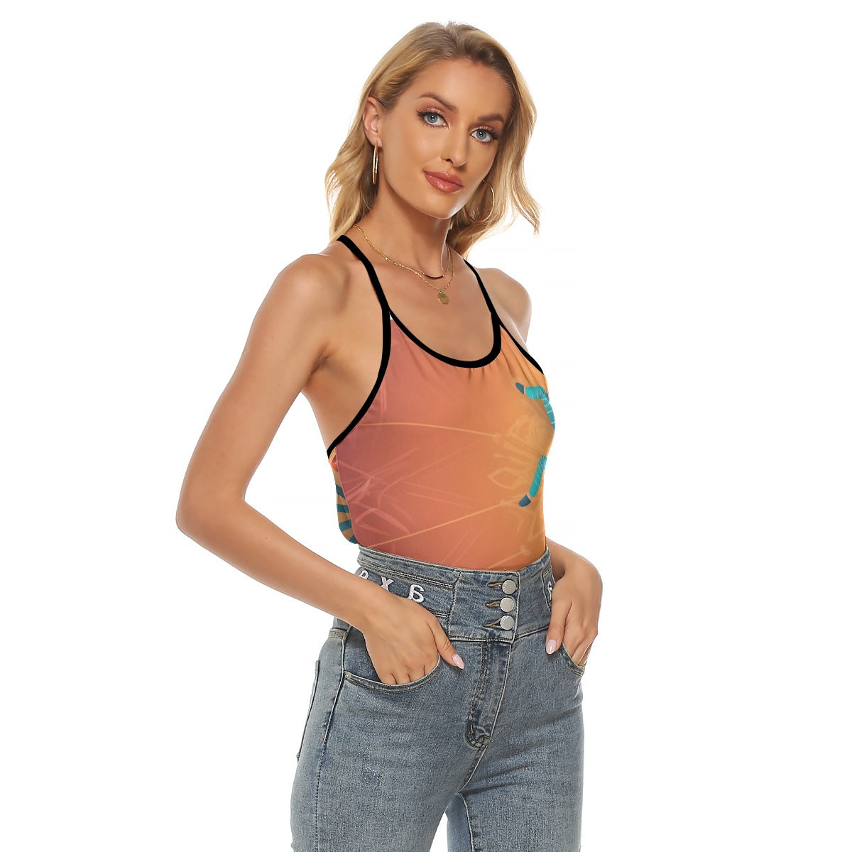 All-Over Print Women's Criss-Cross Open Back Tank Top