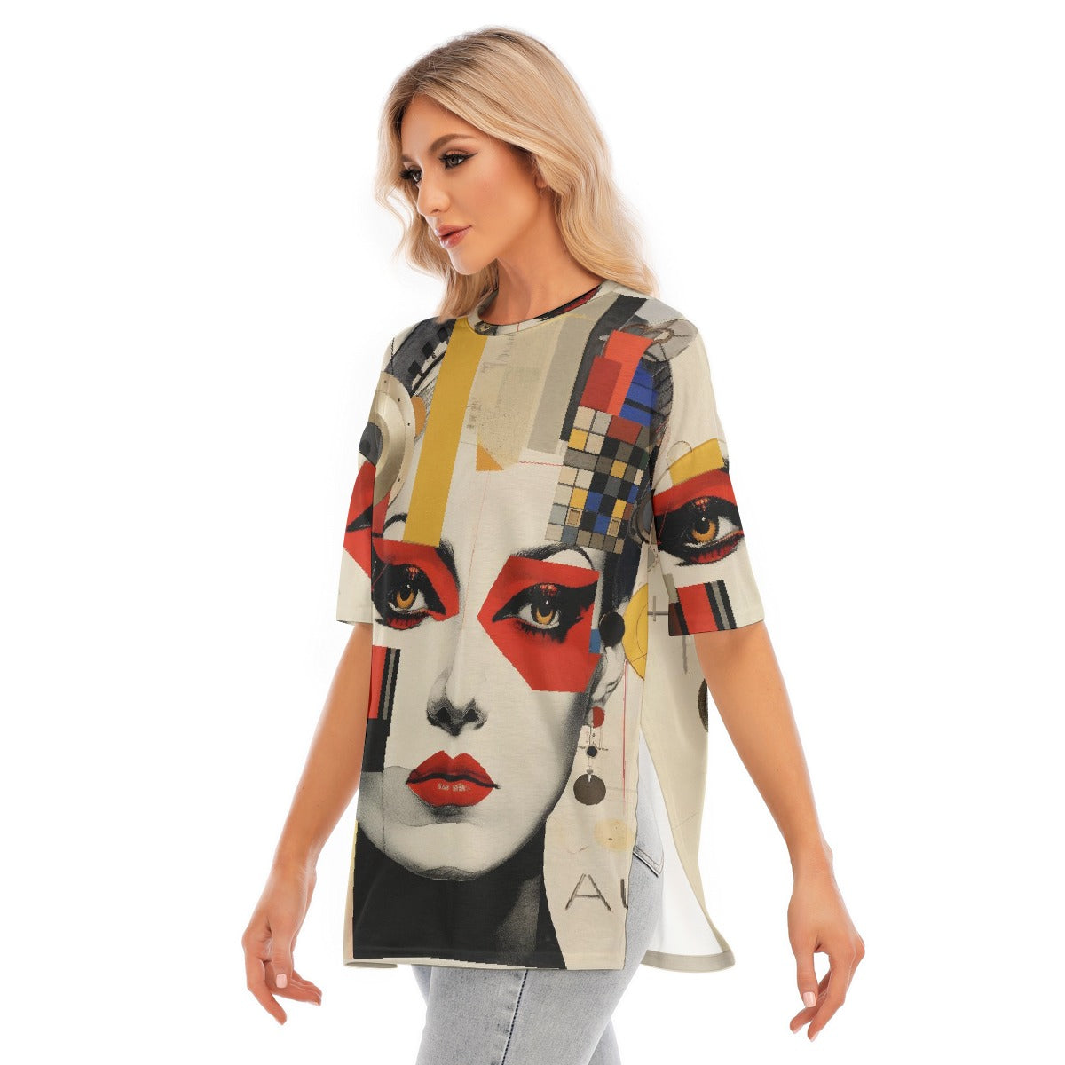 All-Over Print Women's Short Sleeves T-shirt With Hem Split
