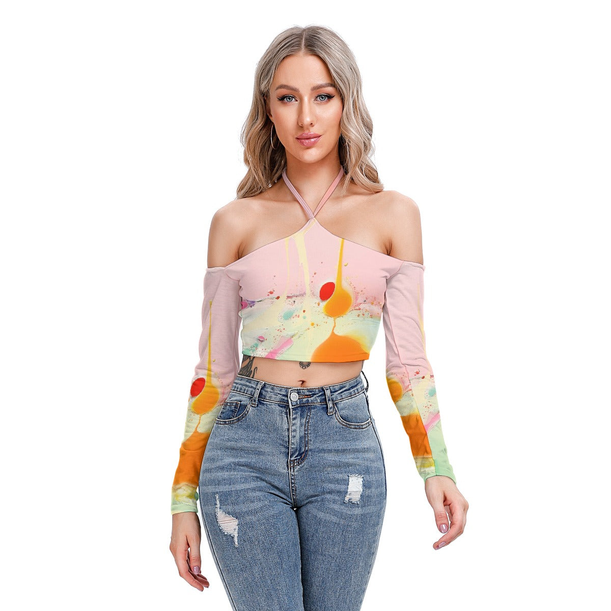All-Over Print Women's Halter Lace-up Top