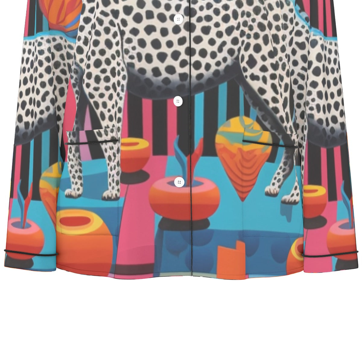 All-Over Print Women's Long Sleeve Pajama Set With Black Contrast Piping