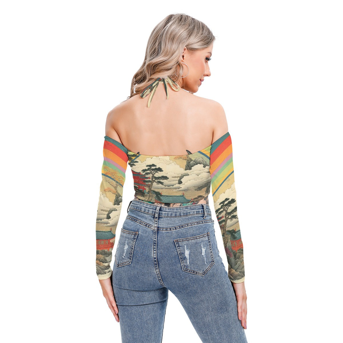 All-Over Print Women's Halter Lace-up Top