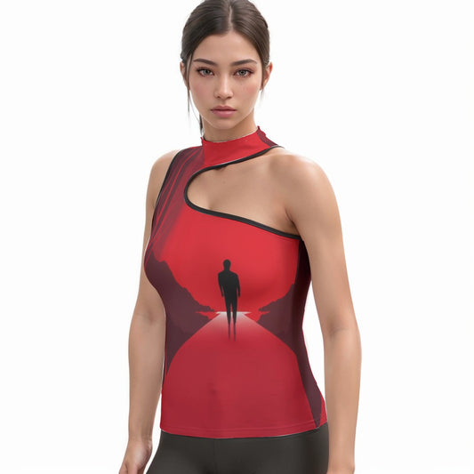All-Over Print Women's Halter Sleeveless Asymmetrical Tank Top