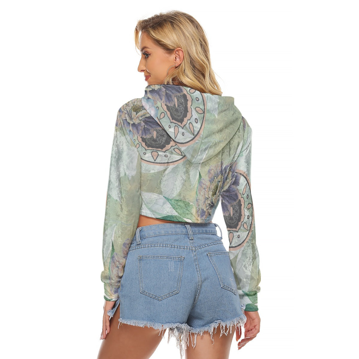 All-Over Print Women's Crop Top Hoodie|Velvet
