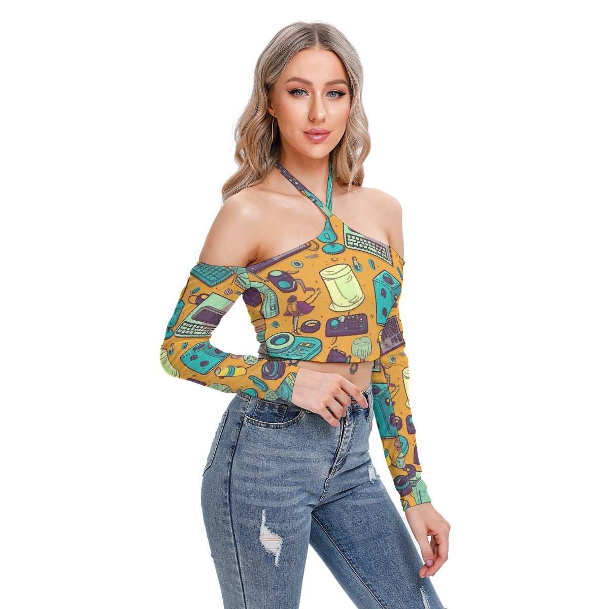 All-Over Print Women's Halter Lace-up Top