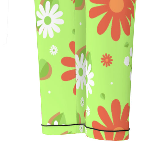 All-Over Print Women's Long Sleeve Pajama Set With Black Contrast Piping