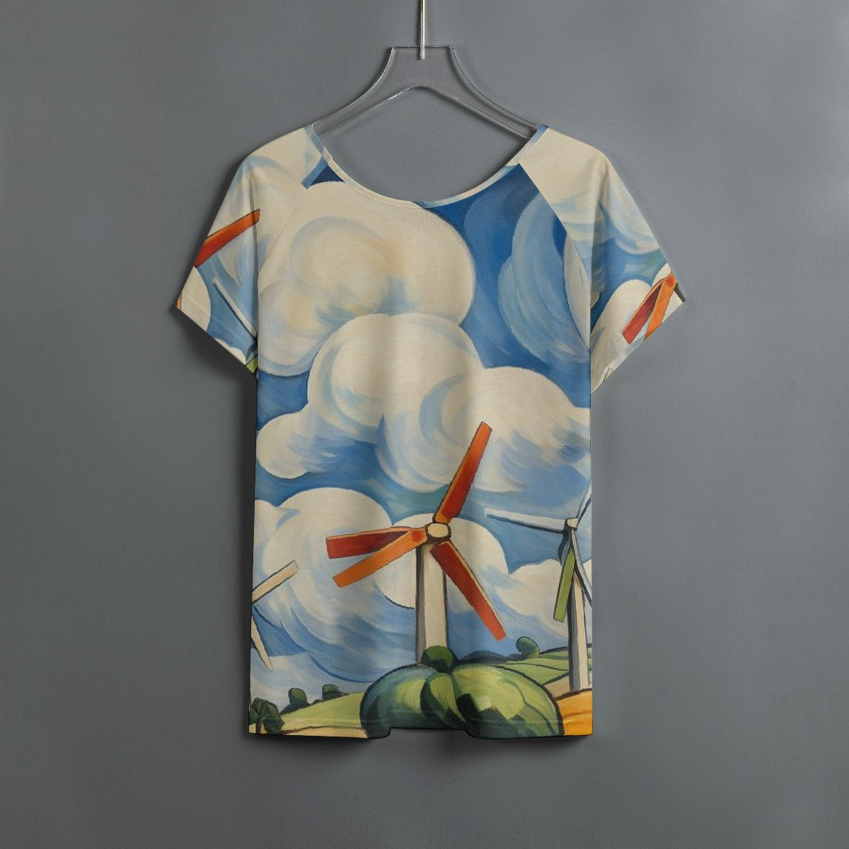 All-Over Print Women's Round Neck T-shirt With Raglan Sleeve