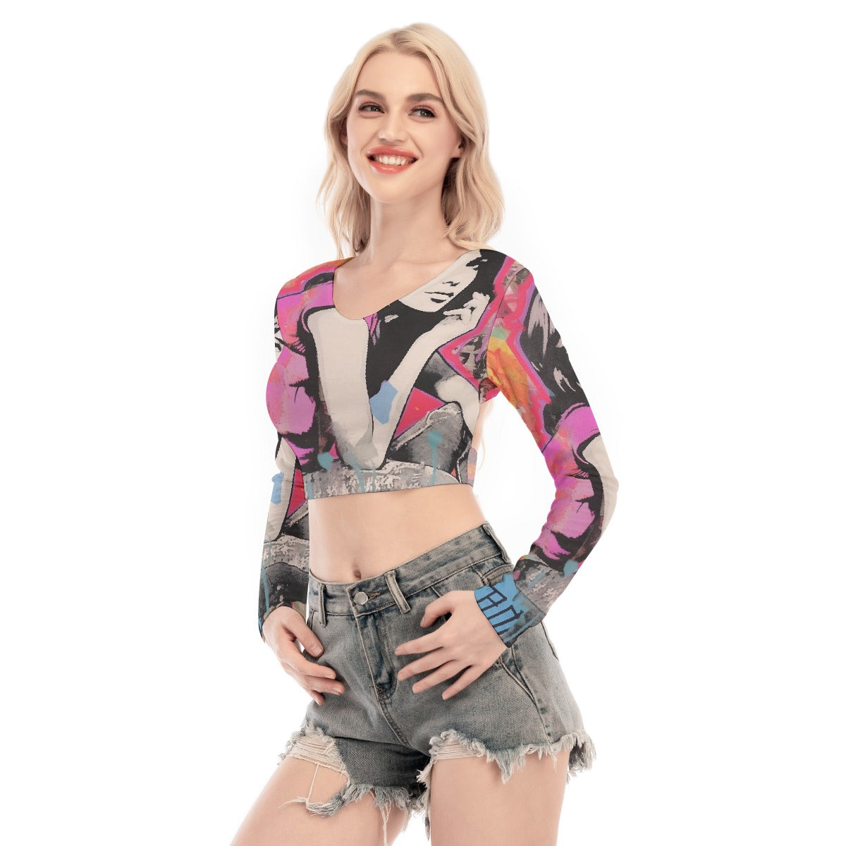 All-Over Print Women's Back Hollow T-shirt With Strap