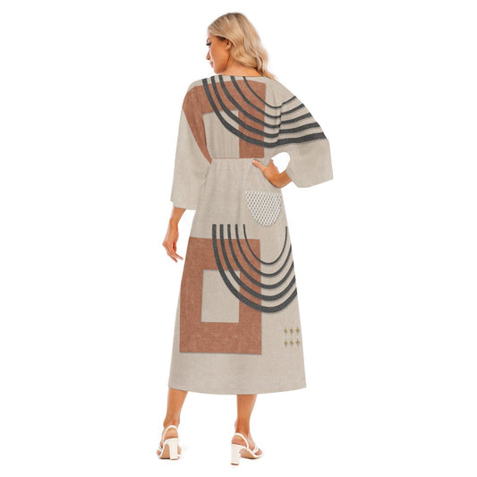 All-Over Print Women's Mid-Sleeve Long Dress