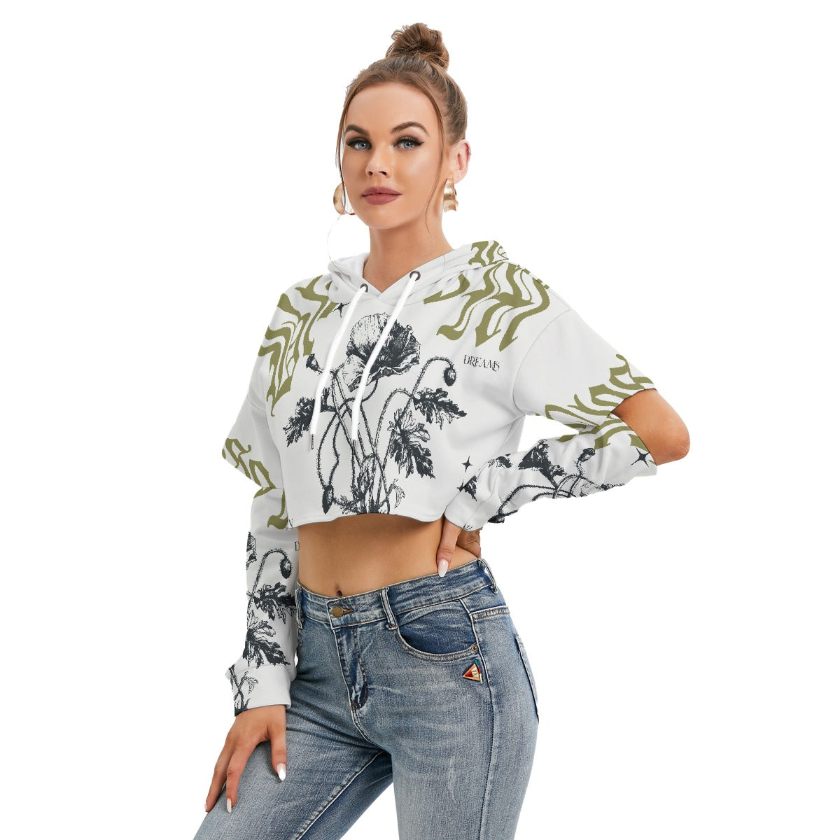 All-Over Print Women's Heavy Fleece Hoodie With Hollow Out Sleeve