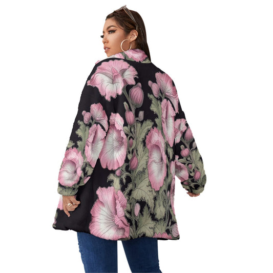 All-Over Print Unisex Borg Fleece Stand-up Collar Coat With Zipper Closure(Plus Size)