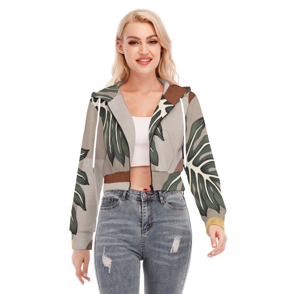 All-Over Print Women's Crop Top Hoodie With Zipper Closure
