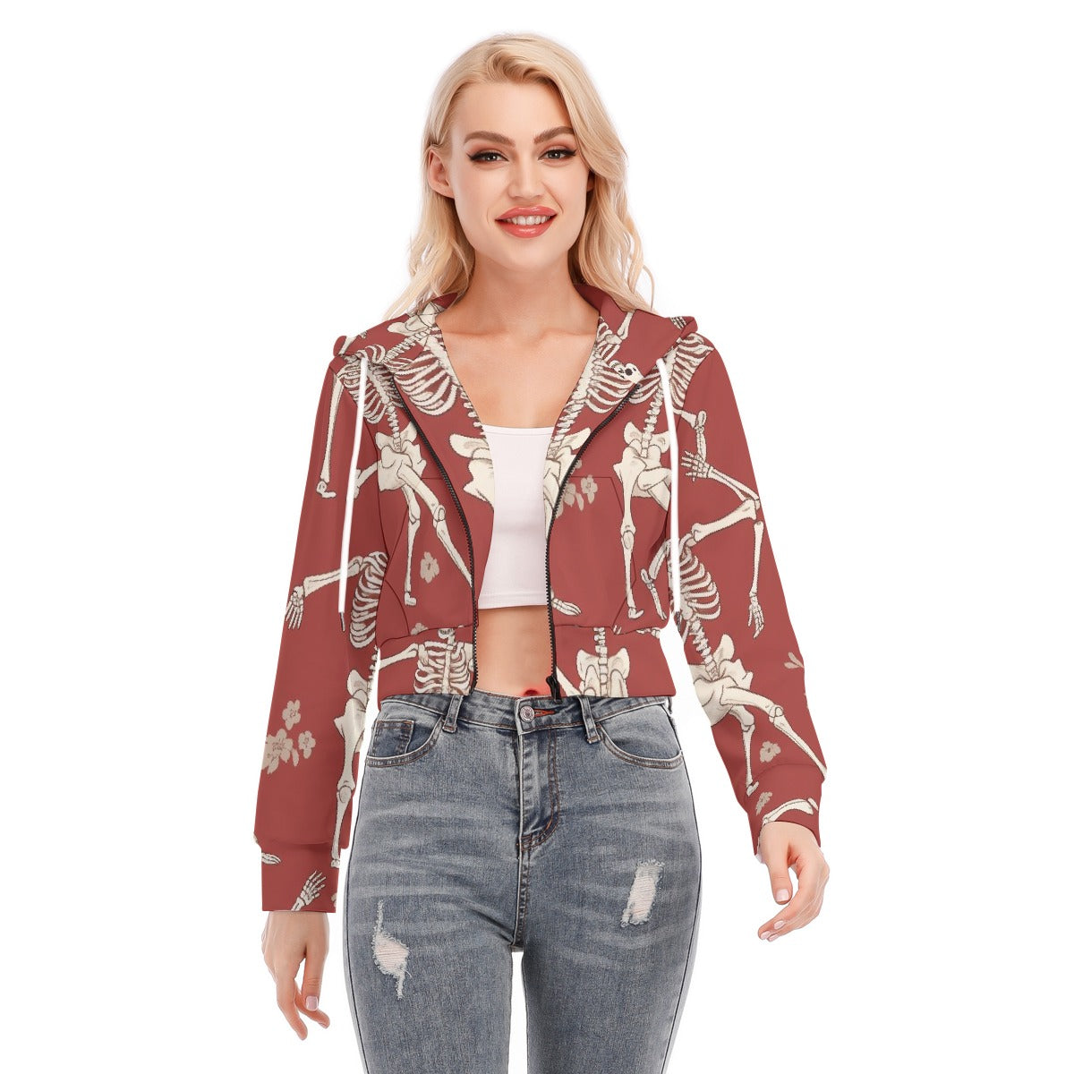 All-Over Print Women's Crop Top Hoodie With Zipper Closure