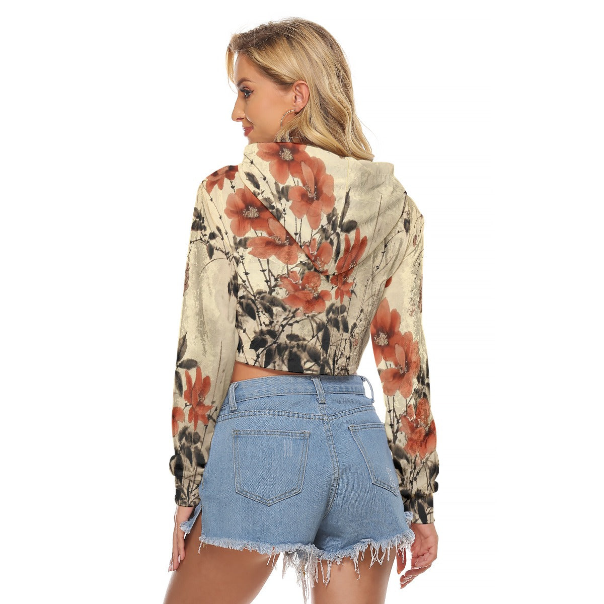 All-Over Print Women's Crop Top Hoodie|Velvet