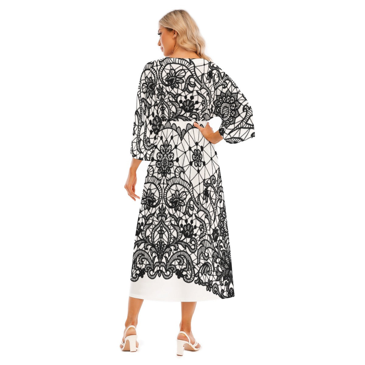 All-Over Print Women's Mid-Sleeve Long Dress
