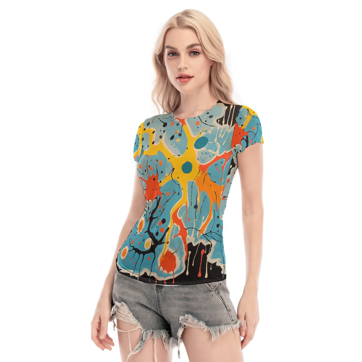 All-Over Print Women's Short Sleeve Mesh Blouse