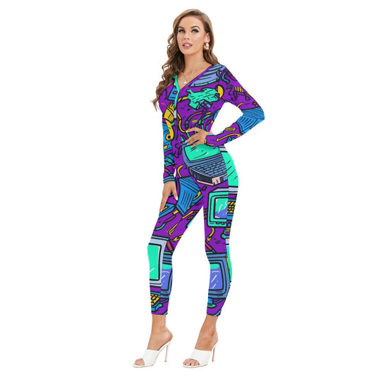 All-Over Print Women's Plunging Neck Jumpsuit
