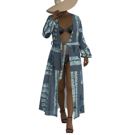 All-Over Print Women's Lace-up Chiffon Robe