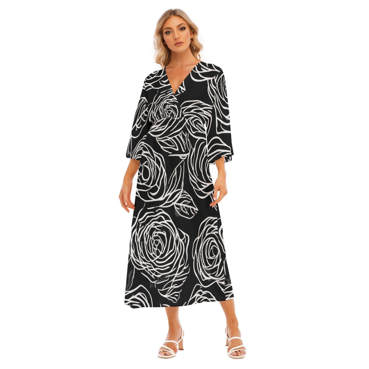 All-Over Print Women's Mid-Sleeve Long Dress