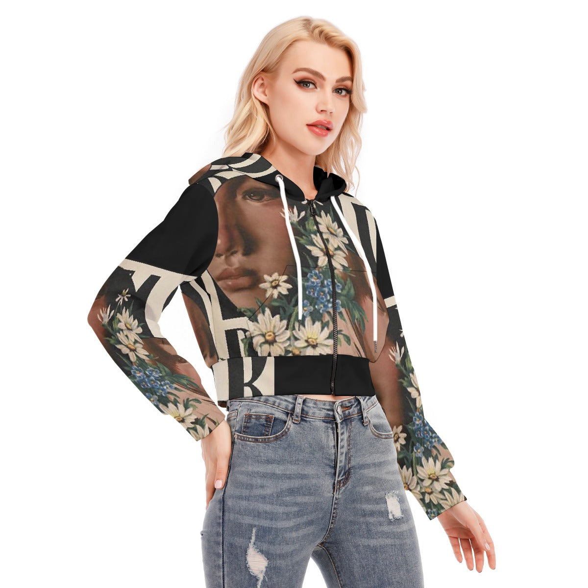 All-Over Print Women's Crop Top Hoodie With Zipper Closure