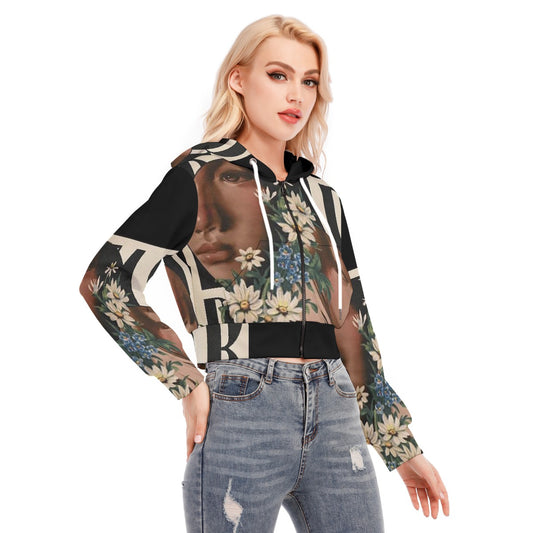 All-Over Print Women's Crop Top Hoodie With Zipper Closure