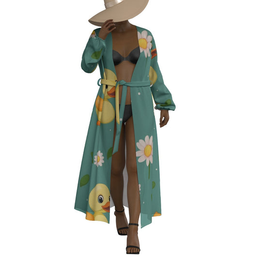 All-Over Print Women's Lace-up Chiffon Robe