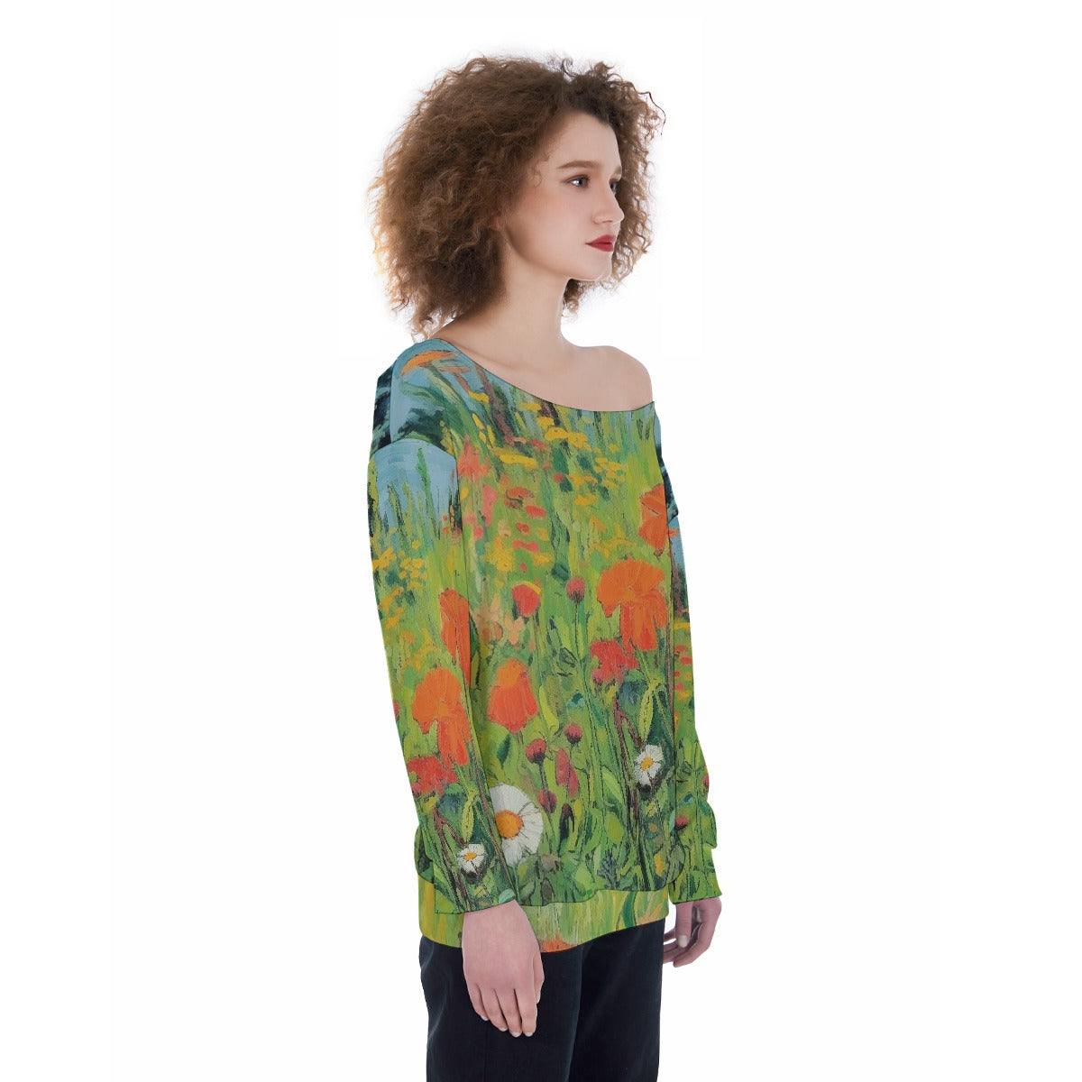 All-Over Print Oversized Women's Off-Shoulder Sweatshirt