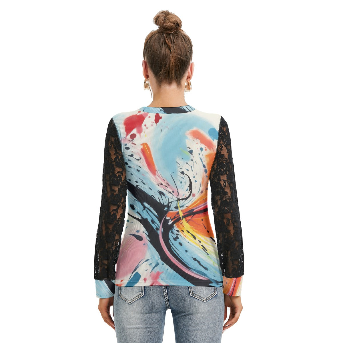All-Over Print Women's T-shirt And Sleeve With Black Lace