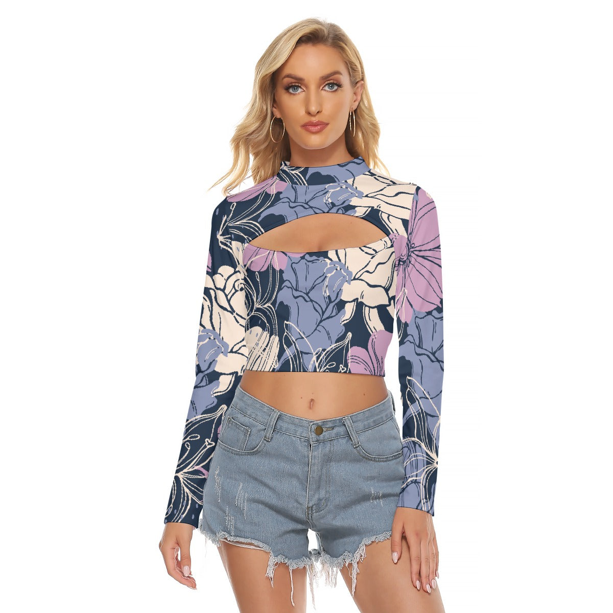 All-Over Print Women's Hollow Chest Keyhole Tight Crop Top