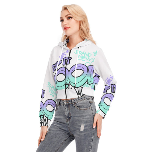 All-Over Print Women's Crop Top Hoodie With Zipper Closure