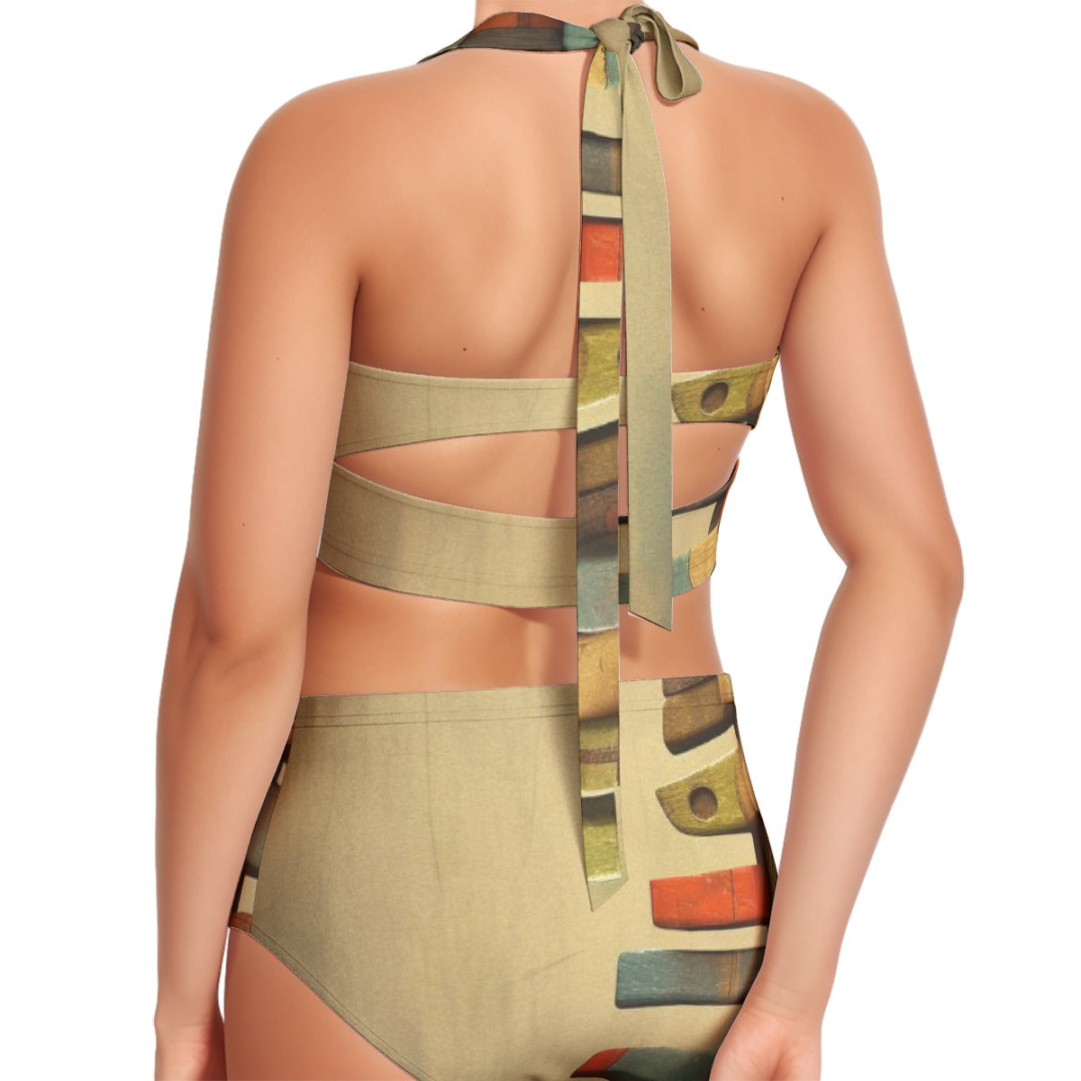 All-Over Print Women's Swimsuit Set With Halter