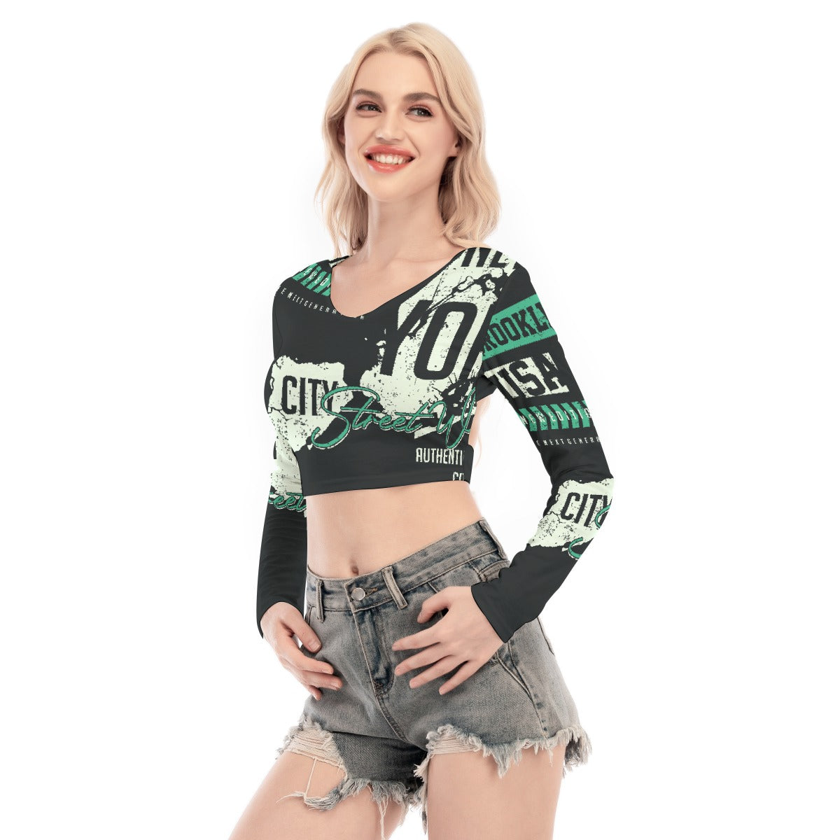 All-Over Print Women's Back Hollow T-shirt With Strap