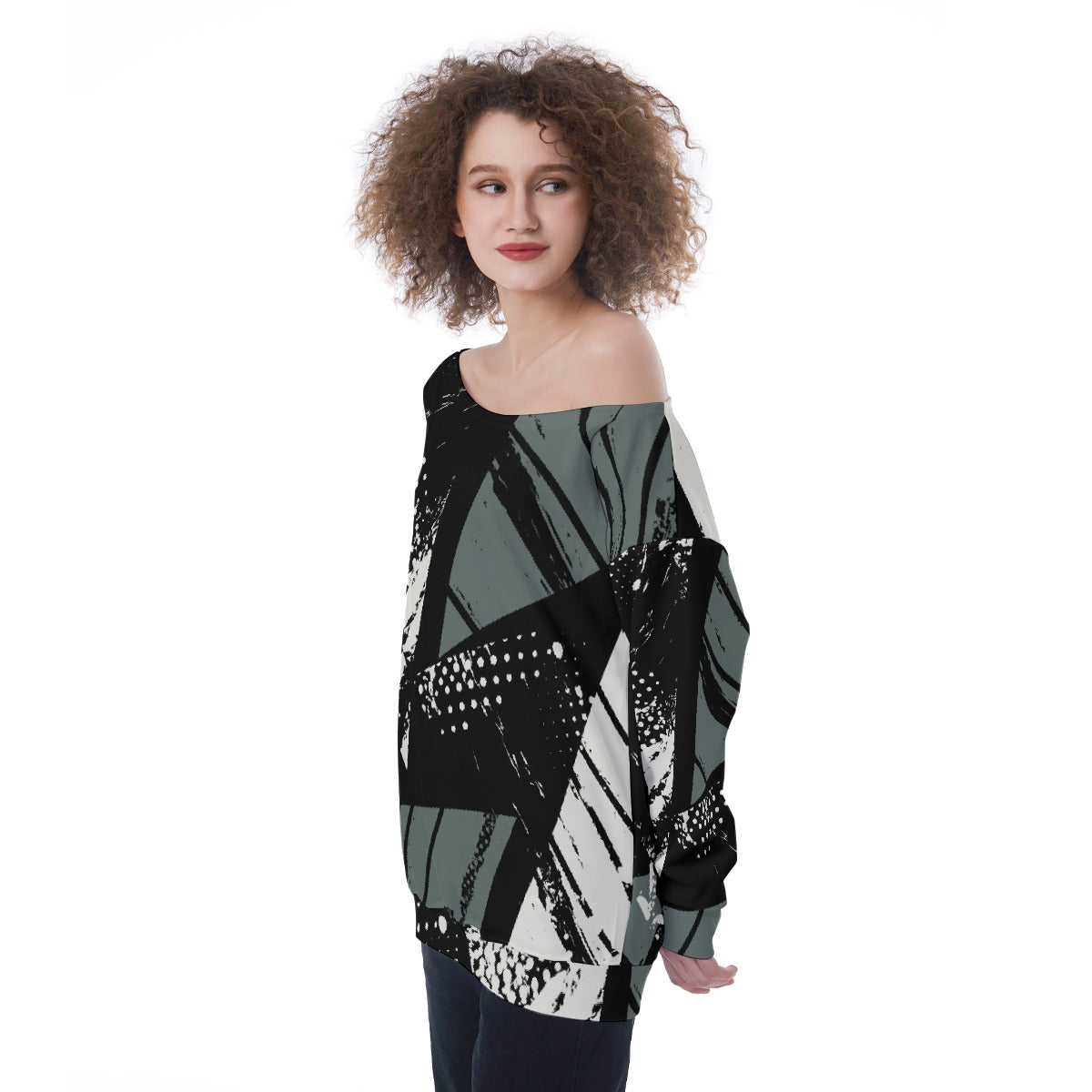 All-Over Print Oversized Women's Off-Shoulder Sweatshirt