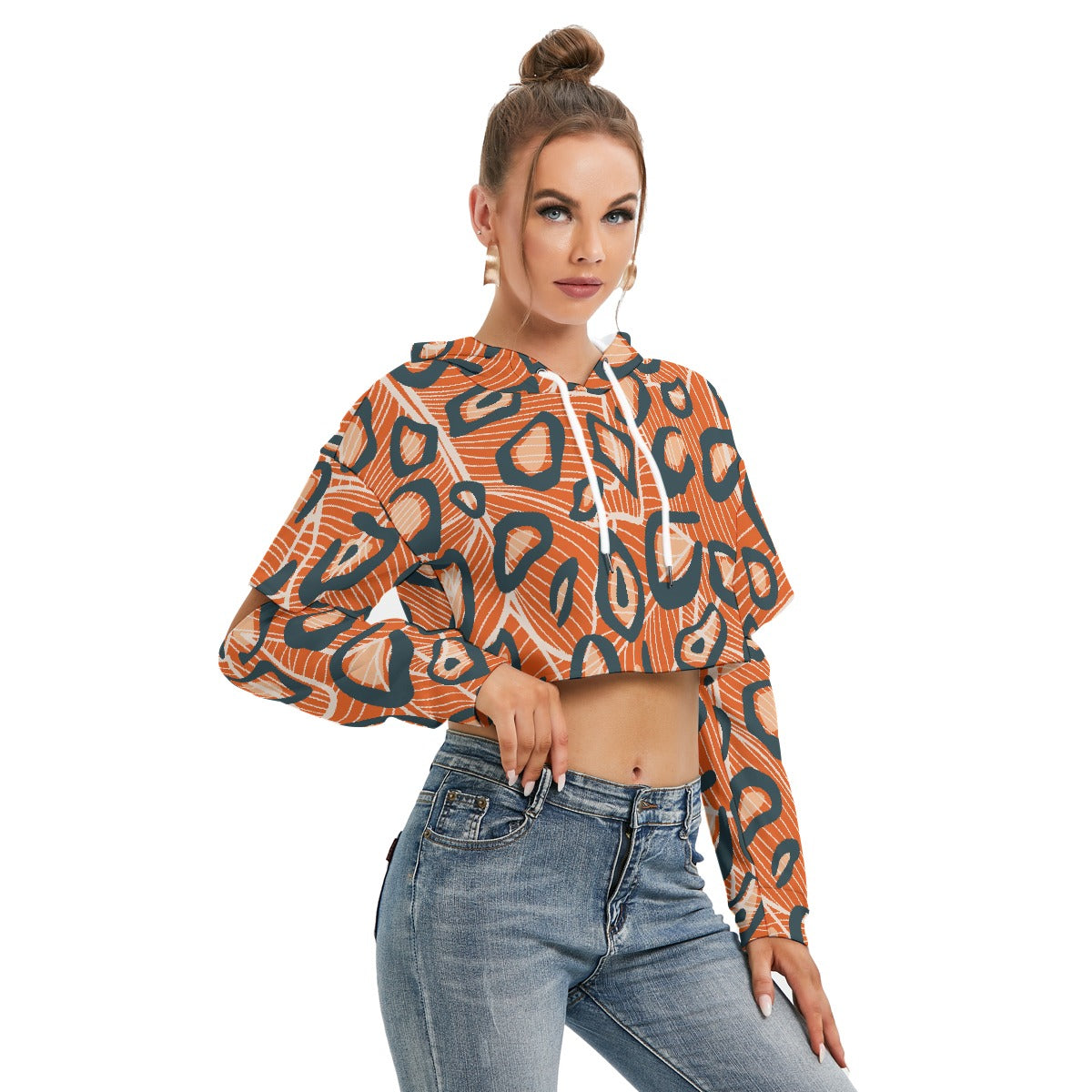 All-Over Print Women's Heavy Fleece Hoodie With Hollow Out Sleeve