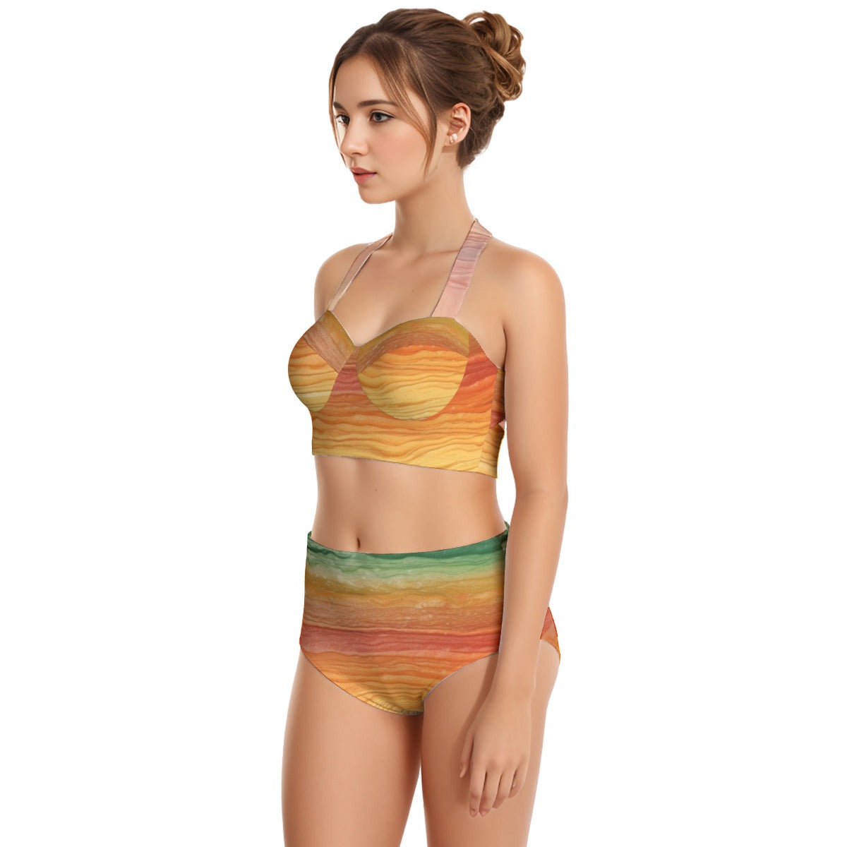 All-Over Print Women's Swimsuit Set With Halter