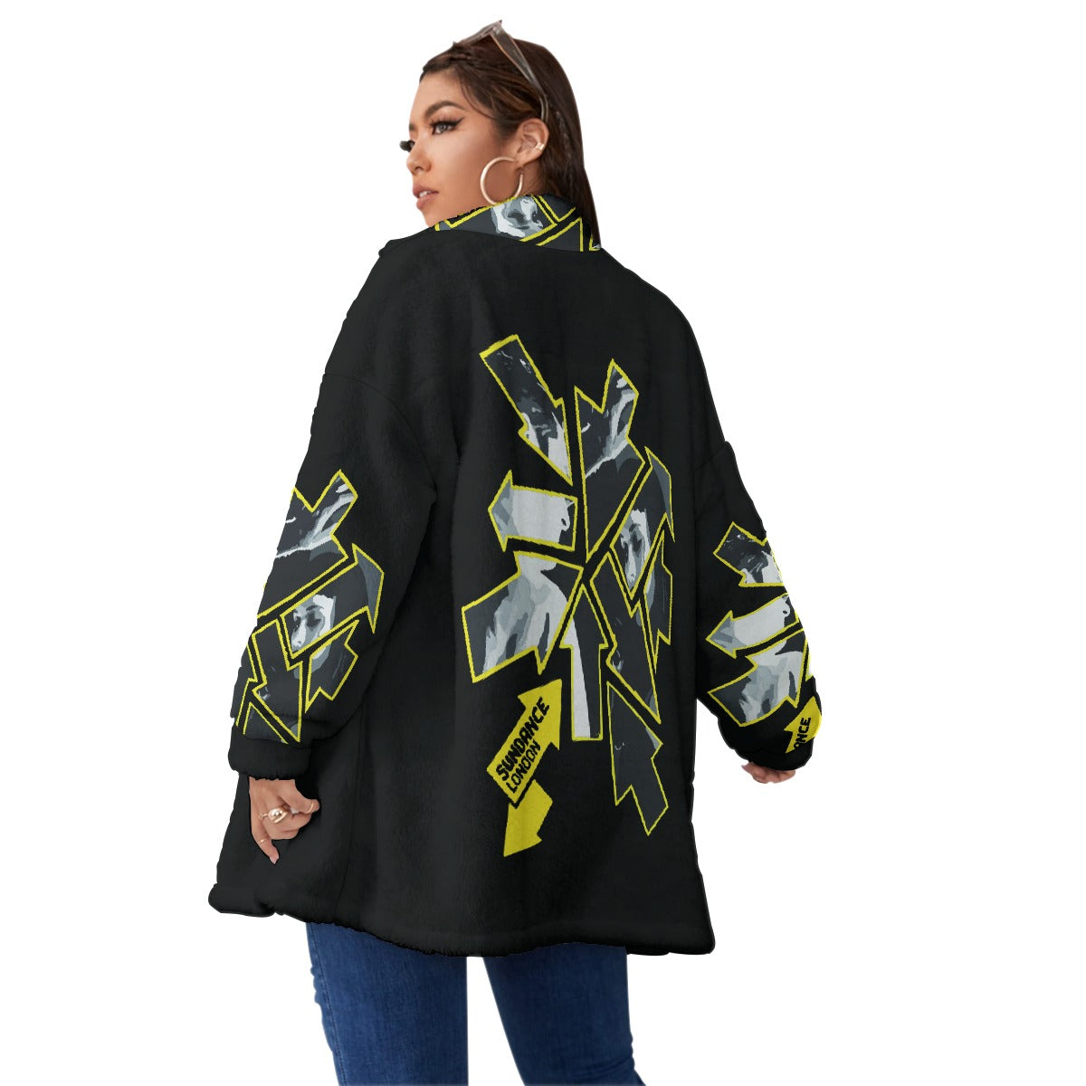 All-Over Print Unisex Borg Fleece Stand-up Collar Coat With Zipper Closure(Plus Size)