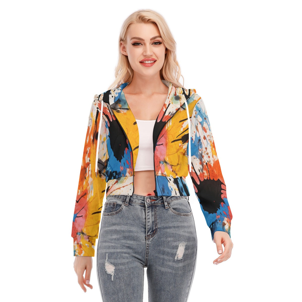 All-Over Print Women's Crop Top Hoodie With Zipper Closure