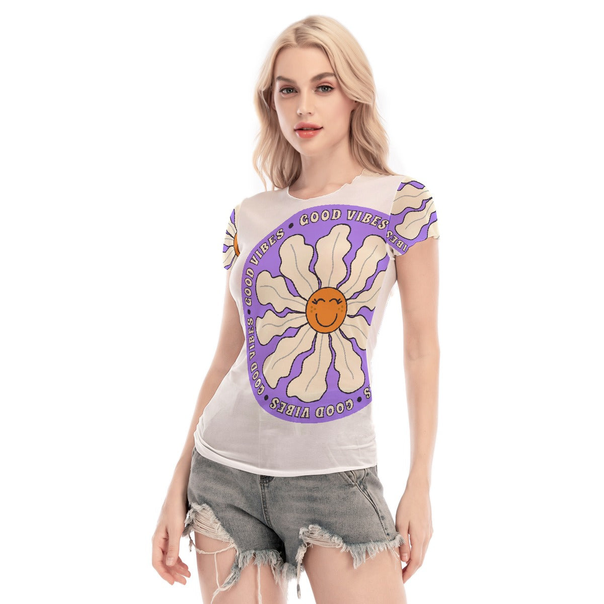 All-Over Print Women's Short Sleeve Mesh Blouse