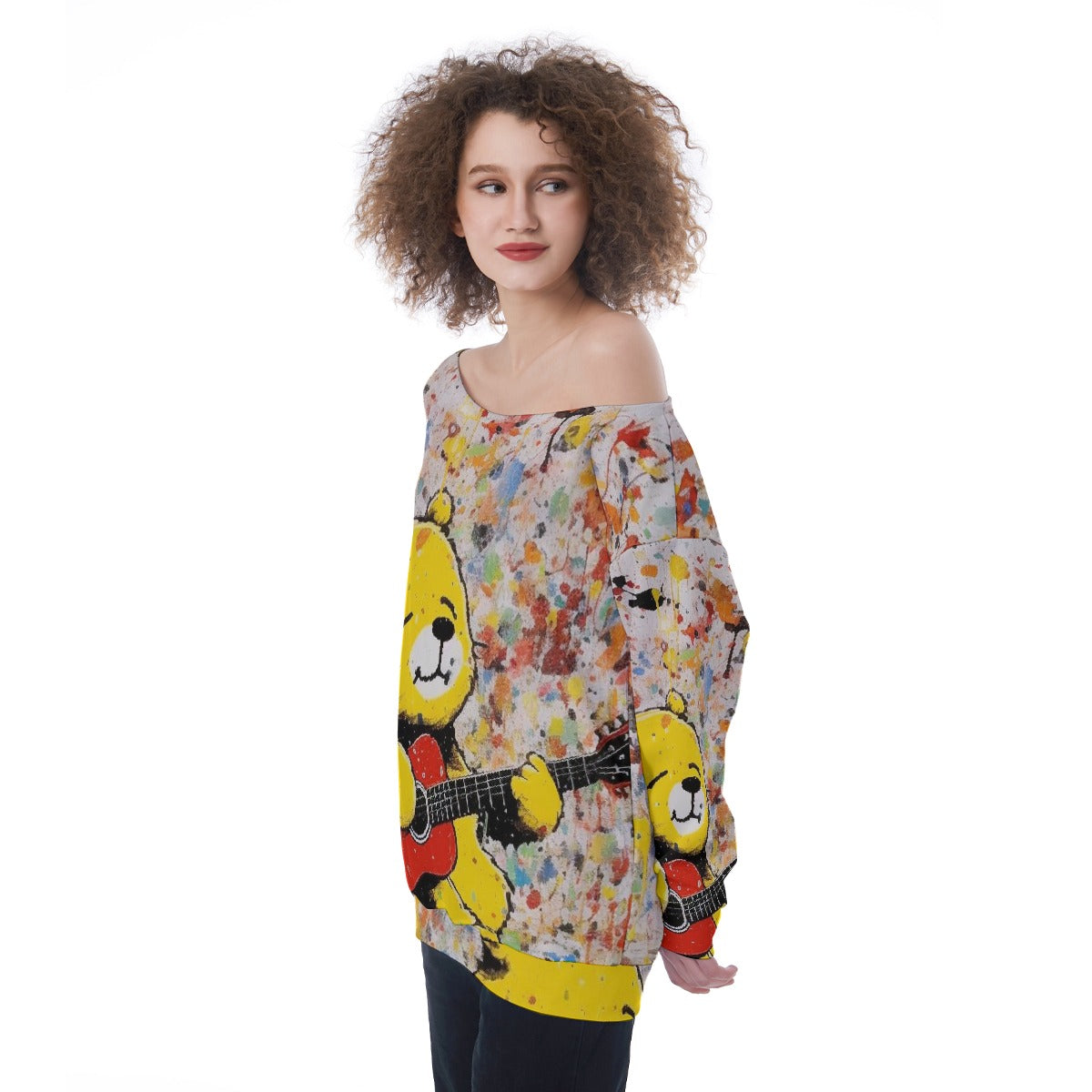 All-Over Print Oversized Women's Off-Shoulder Sweatshirt