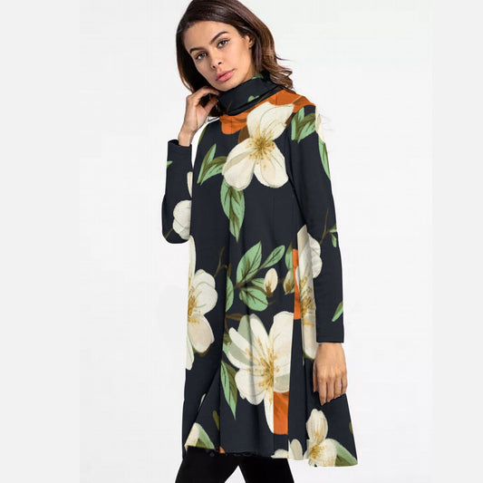 All-Over Print Women's High Neck Dress With Long Sleeve