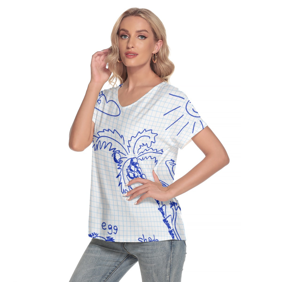 All-Over Print Women's Loose V-neck Short Sleeve T-shirt